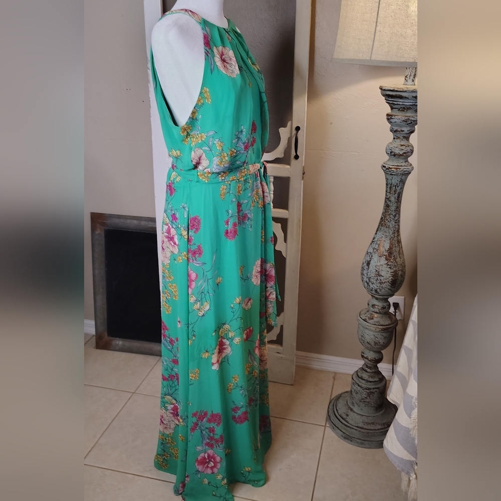R&K Floral Green Summer Halter Maxi Dress Size 14 - Picture 3 of 10